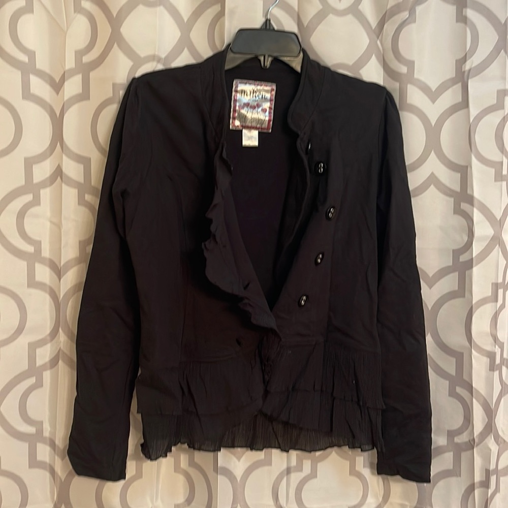 Black ruffled layer, blazer, size large